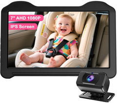 Fodkh 7 inch backseat display shows real-time infant monitoring with clear 1080p video