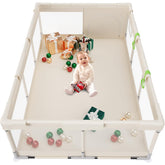 Fodoss baby playpen shows 71x47 inch space for safe crawling and play.