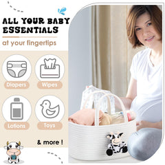 FoldTier changing table storage bin keeps wipes and diapers organized beside the changing area.