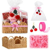 FoldTier small woven basket with pink ribbon, ideal for stylish organization