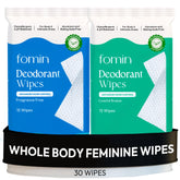 FOMIN acidified deodorant wipes for women 30-count pack, compact box
