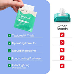 FOMIN mini deodorant wipe sachet close-up showing travel-friendly compact size