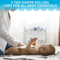 FOOK FISH 3-tier diaper cart fits bottles, wipes, and clothing.