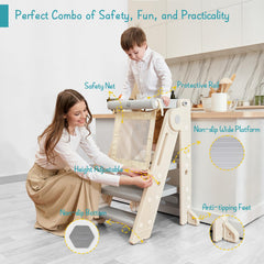 Forbena adjustable 2-3 step tower adapts to growing children’s reach.