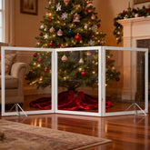 Foreng extra wide clear dog gate assembly in doorway for easy setup.