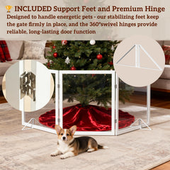 Foreng folding dog gate in compact Z-shape for storage and travel.