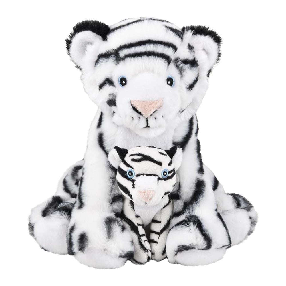 Forest & Twelfth white tiger mom-baby plush close-up for comforting cuddle time.