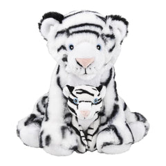 Forest & Twelfth white tiger mom-baby plush close-up for comforting cuddle time.