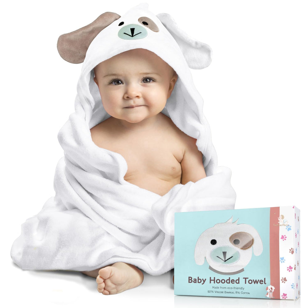 FOREVERPURE hooded baby towel with dog design dries gently after bath