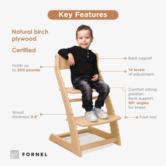 Fornel growth-with-me high chair for toddler to youth use.