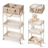 Fortella baby diaper caddy 3-tier cart showcasing organized storage for diapers and wipes.
