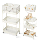 Fortella baby diaper caddy three-tier cart with mesh design for tidy nursery storage.