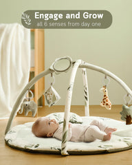 Fortella Baby Play Gym giraffe toy rattle encourages auditory tracking during floor play