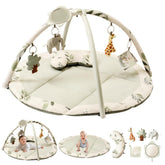 Fortella Baby Play Gym in sage green shows a safe, cushioned mat ideal for tummy time play
