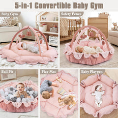 Foryoomi 5-in-1 play gym with pillows and play area for lounging babies