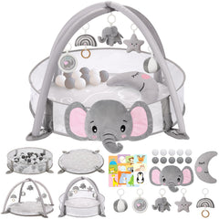 Foryoomi 7-in-1 XL play gym with elephant design offering versatile play space