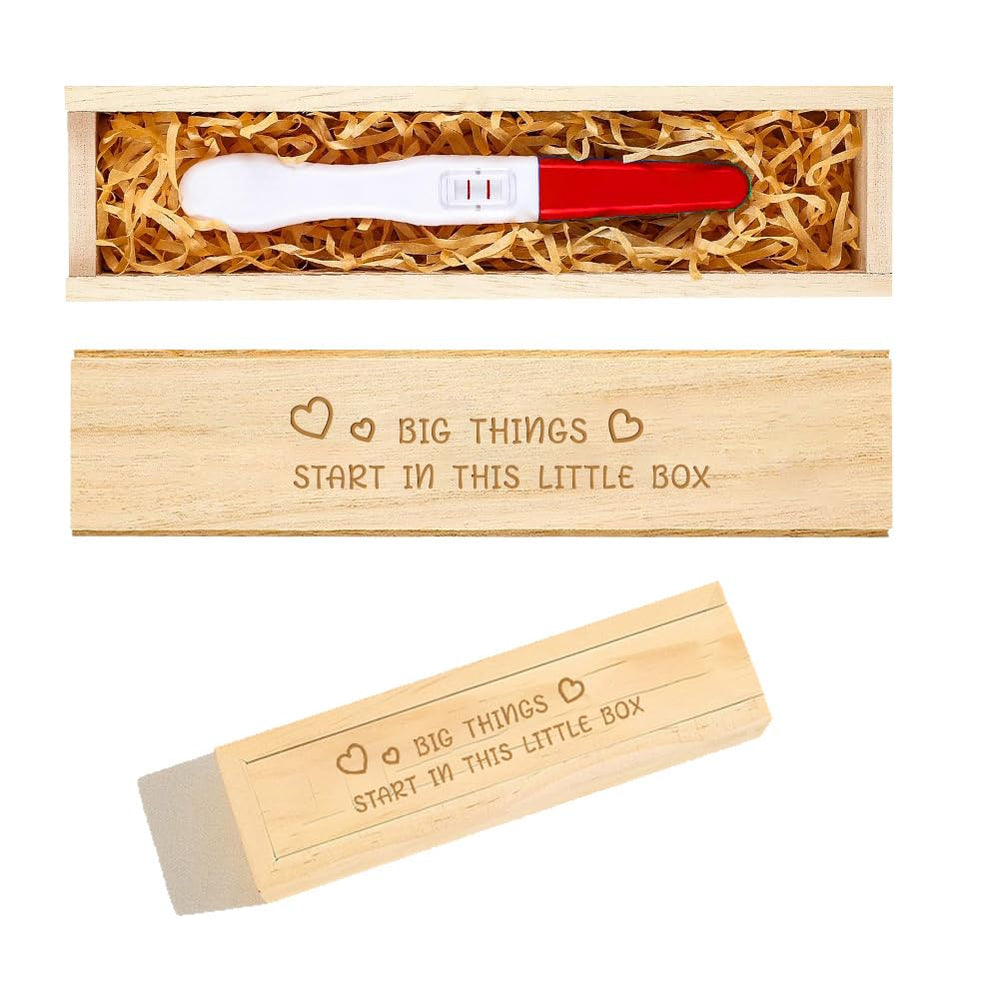 Freebloss pregnancy test keepsake box with pull-out design for dramatic baby reveal.