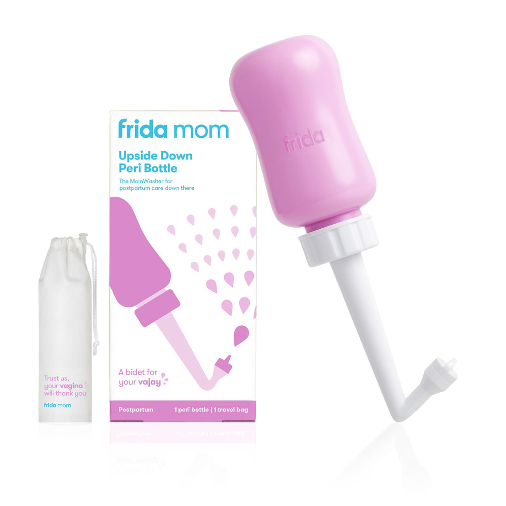 Frida Mom Upside Down Peri Bottle with angled neck for targeted cleansing after birth.