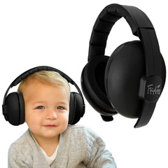 Friday 7Care baby headphones with adjustable headband on a baby for a secure fit.