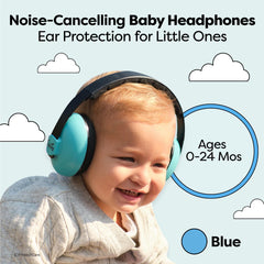 Friday 7Care Baby Headphones blue front view highlights adjustable headband for ages 0–24 months.