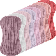 Frienda 8-pack burp cloths in assorted colors for gentle baby messes