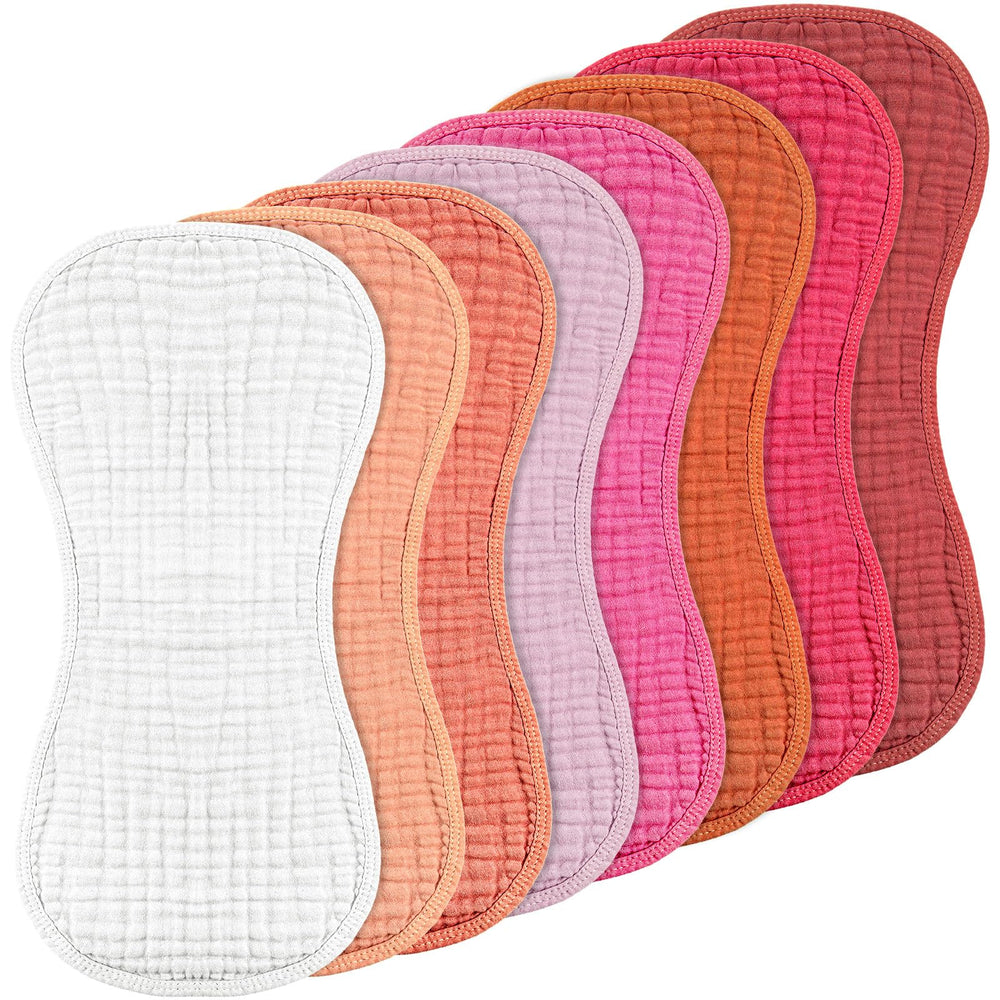 Frienda muslin burp cloths laid flat in color assortment for easy matching and care.