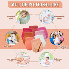 Machine-washable Frienda muslin burp cloths ready for repeated daily use.