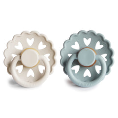 Frigg Andersen Fairytale stone blue bottle shows BPA-free pacifier ready for daily use.