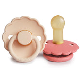 FRIGG Daisy natural latex pacifier pink cream size 2 two-pack for gentle soothing.
