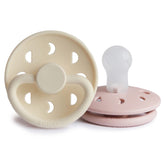 Frigg Moon SilkySoft pacifier front view with moon-inspired design for gentle comfort