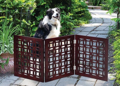 FRISKY FRIENDS Positano Mahogany doorways gate in living room blends décor.