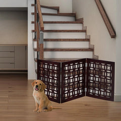 FRISKY FRIENDS Positano Mahogany gate folded, compact storage ready.