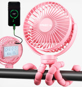 FRIZCOL 12000mAh portable stroller fan pink for extended outdoor cooling on the go.