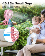 FRIZCOL pink stroller fan with bendable tripod for adjustable angles