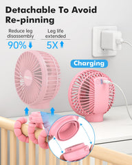 FRIZCOL pink stroller fan close-up on brushless motor for quiet operation