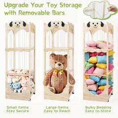 Fruaros removable wooden rods enable flexible layout for oversized plushies.
