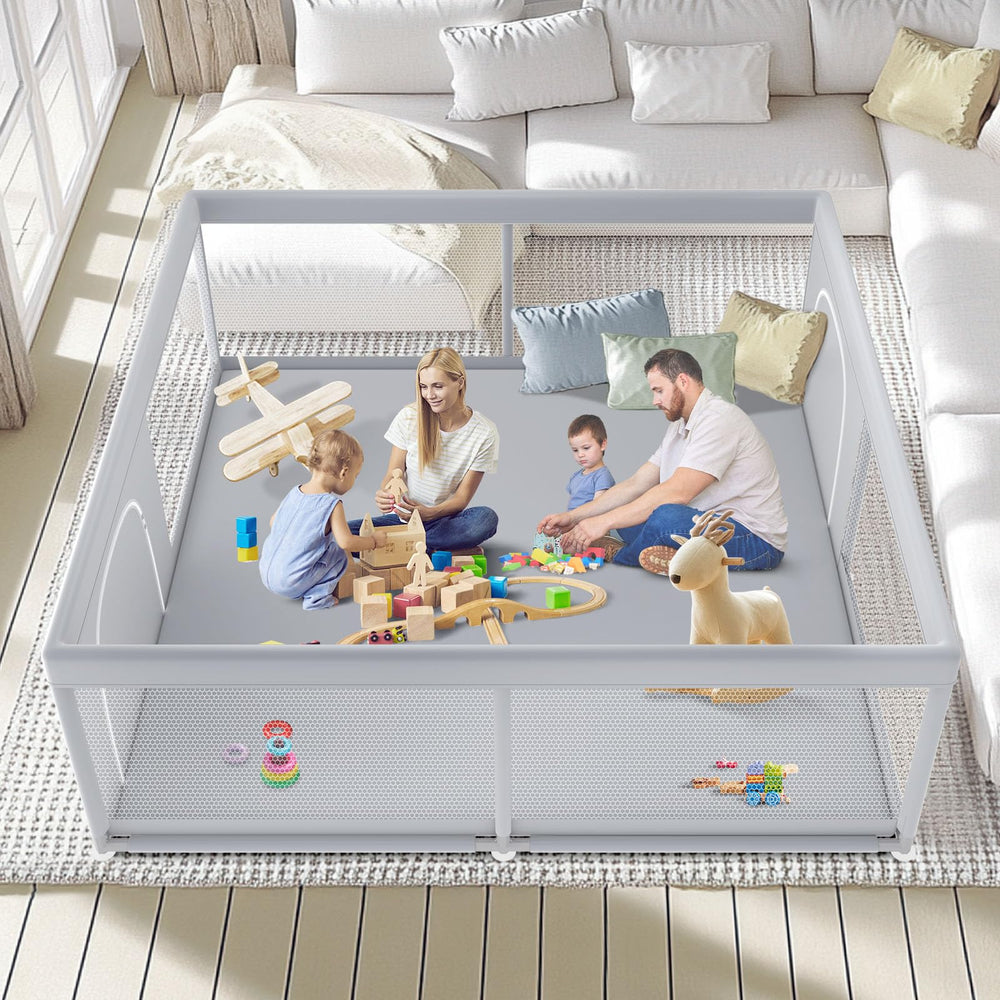 Fshibila large playpen unfolded in living room for spacious safe play