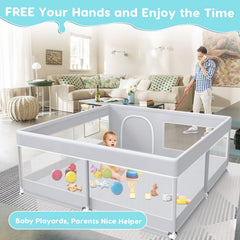 Fshibila baby playpen outdoors with secure mesh for daytime supervision