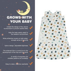 Ftikvo Owl swaddle demonstrates arm and neck openings for a safe, adjustable fit.