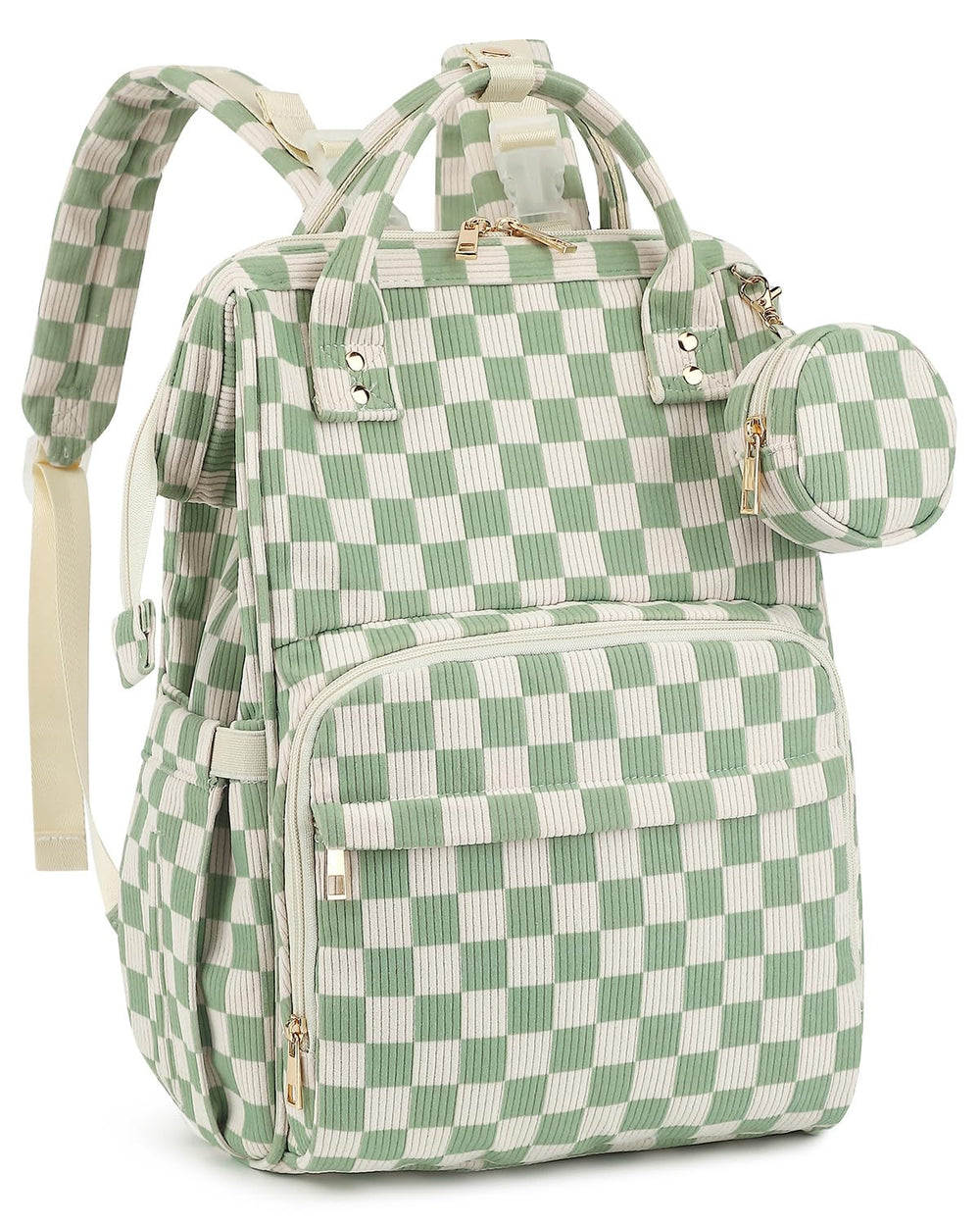 Fufazfo Corduroy Diaper Bag Backpack full view showing durable construction and generous capacity