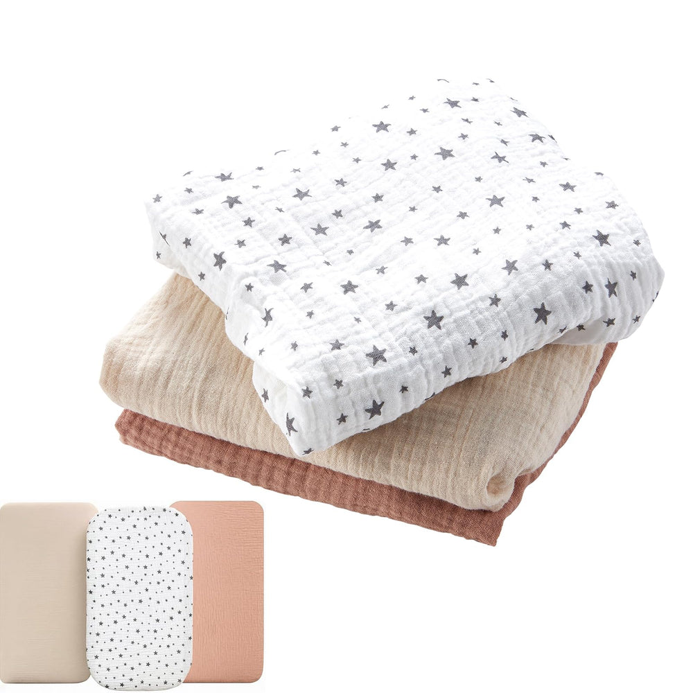 FUFVUTI bassinet sheets 32x16 close-up soft muslin fabric for gentle touch and breathability.