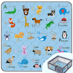 FUGWU baby play mat in blue animal pattern provides a safe floor play space.