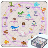 FUGWU Baby Play Mat 71x79 inches, flat lay, soft pink animal pattern for cozy play.