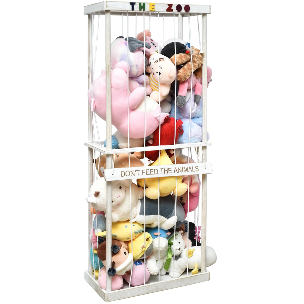 FUIN stuffed animal zoo storage cage wood design supports durable plush toy organization.