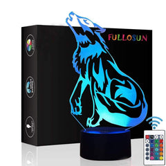 FULLOSUN wolf 3D night light with optical illusion enhances kids' room ambiance.