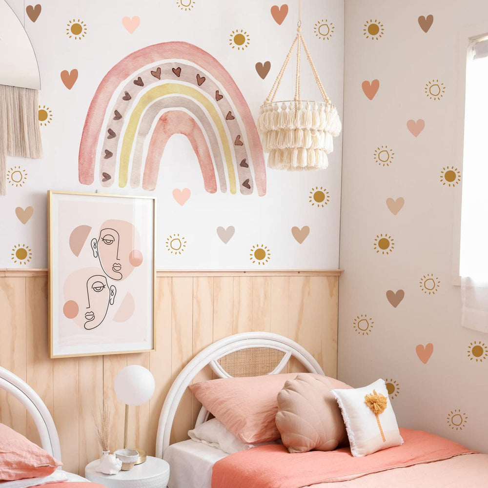 funlife rainbow left half wall decal enhances a bright kids room with cheerful color.