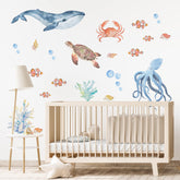 funlife under-sea wall decals whale: fade-resistant decor for a bright nursery.