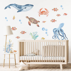 funlife under-sea wall decals whale: fade-resistant decor for a bright nursery.