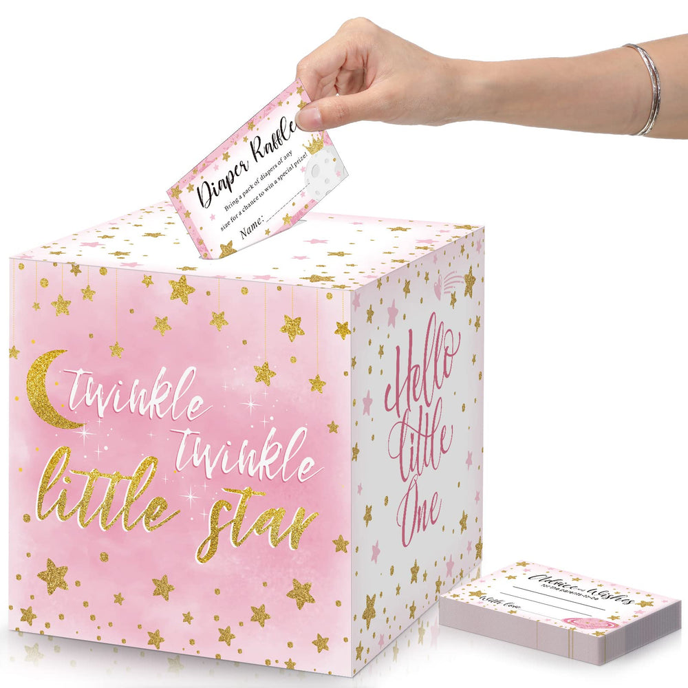 Funrous twinkle star box in pink for elegant baby shower decor.