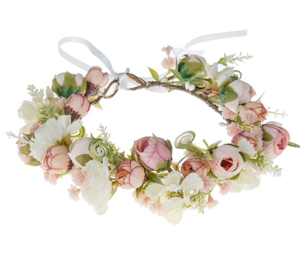 Funsveta pink flower crown for girls, ideal for weddings.